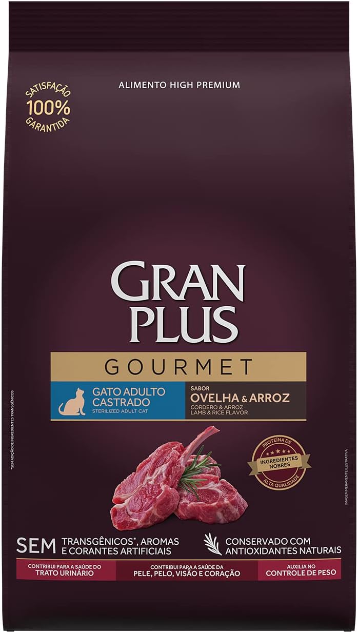 Gran Plus Gourmet - Ração para Gatos Adultos Castrados Ovelha e Arroz 10,1kg