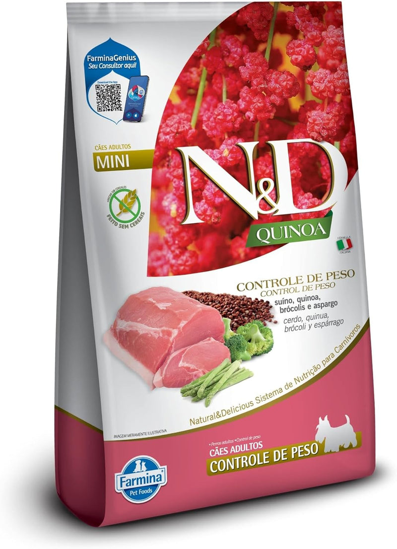 N&D Quinoa Controle de Peso para Cães Adultos de Raças Mini e Pequenas Sabor Suíno 800g