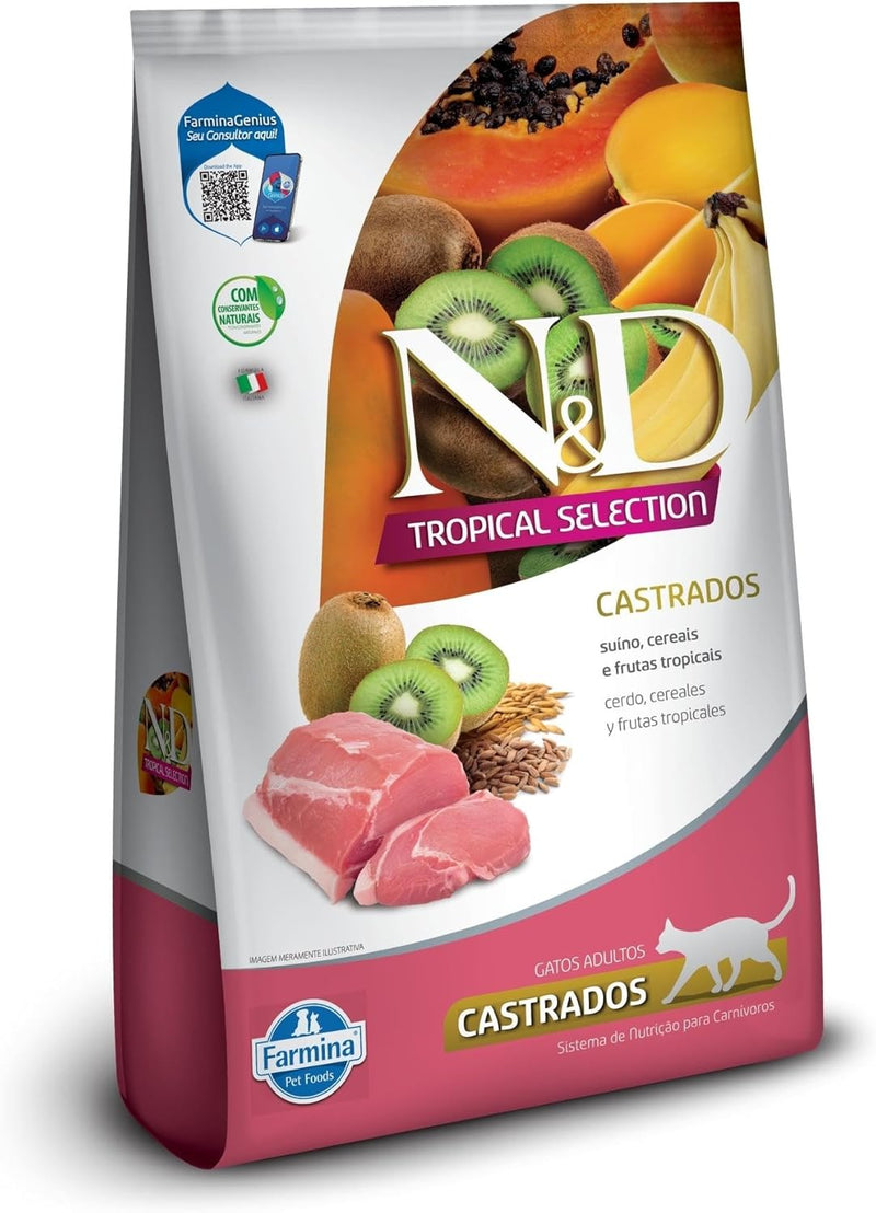 N&D Tropical para Gatos Adultos de Todas as Raças Sabor Suíno, Cereais e Frutas Tropicais 7Kg