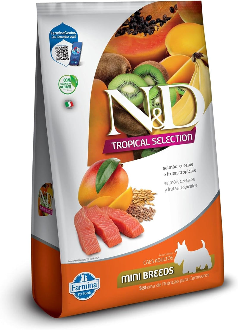 N&D Tropical para Cães Adultos de Raças Mini e Pequenas Sabor Salmão, Cereais e Frutas Tropicais 2,5Kg