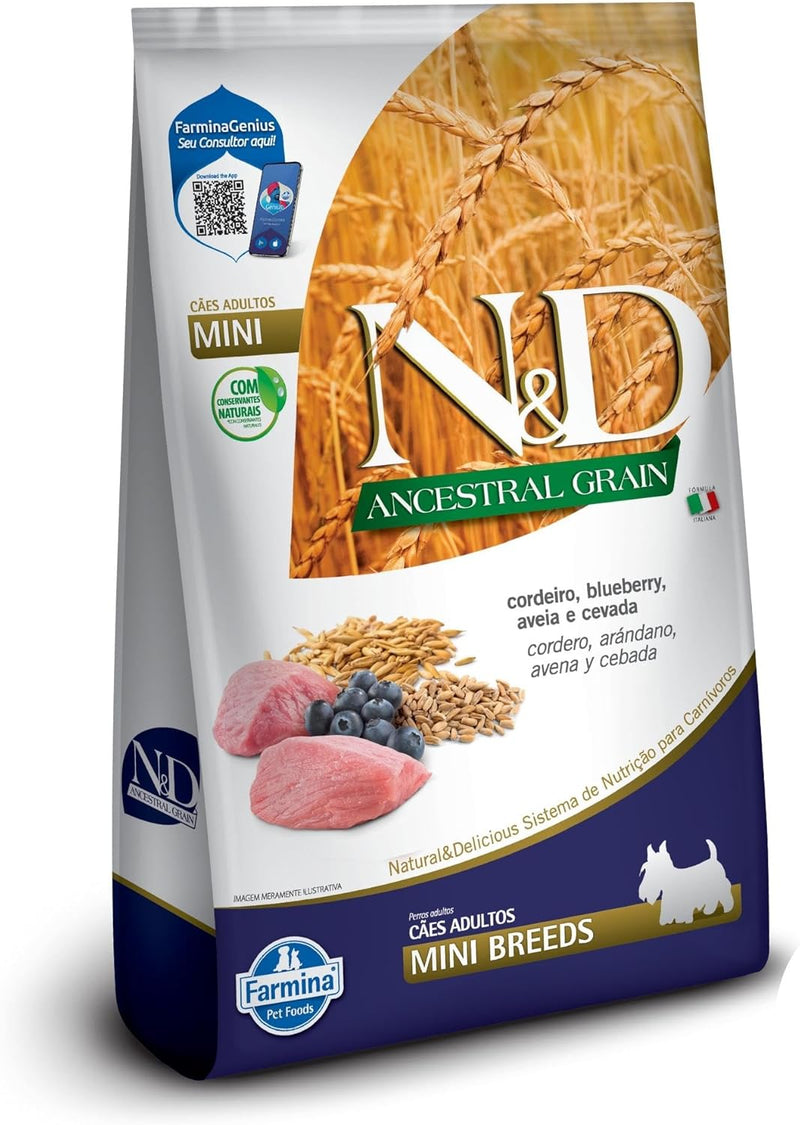 N&D Ancestral para Cães Adultos de Raças Mini e Pequenas Sabor Cordeiro, Blueberry, Aveia e Cevada 2,5Kg